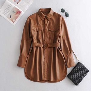Women's Leather Faux Leather 2022 Brand Faux Soft Leather Jackets Coats Lady Khaki single breasted Pu Shirt New Autumn Winter Casual Long Sleeve Tops Blouse HKD230808