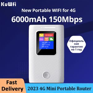 Routery Kuwfi Mobile Wi -Fi Router 6000MAH Przenośny 3G 4G LTE 150ms bezprzewodowy punkt zewnętrzny z gniazdem karty SIM 230808