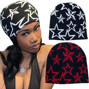 Beanieskull Caps Cap Sticke Pullover Wool Hat Star tryckt varm Hiphop Beanie Street Punk Winter Y2K Gothic Unisex Hats 230808