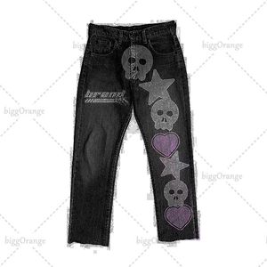 Erkekler Kot Derin Cep Pantolonu Eski Yıkalı Tasarım Araç Stili Sokak Giydirme Y2K Sevimli Baskı İnce Düz Siyah Harajuku Pantolon 230807