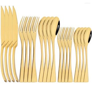 Geschirr-Sets Drmfiy 20-teiliges Gold 304 Hochwertiges Besteck-Set aus Edelstahl, Besteck, Western-Gabel, Löffel, Küchenbesteck