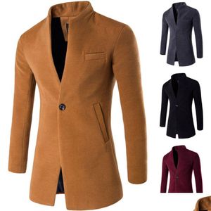 Men'S Wool Blends Zogaa Coat Men Winter Long Slim Cardigan Windbreaker One Button Mandarin Collar Casual Woolen Overcoat Drop Deli Dhu35