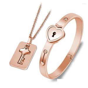 Earrings Necklace Set Fashion Concentric Lock Key Titanium Steel Stainless Jewelry Bracelet Couple Sets Drop Delivery Dhgarden Dhwdf