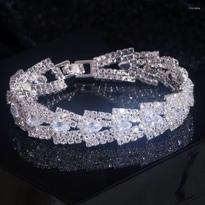 Bangle Luxury Shiny Full Crystal Rhinestone Bracelet For Women Silver Colour Bridal Wedding Bracelets & Bangles Hand Jewelry Gifts