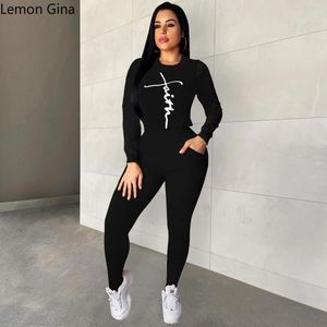 Pantaloni a due pezzi da donna Lemon Gina Sport Basic Set Faith manica lunga T-shirt e tuta Street Tuta da ginnastica Completi da fitness