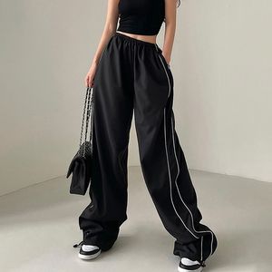 Women s Pants s Y2k Women Drawstring Jogger Casual Low Waist Side Stripe Patchwork Sweatpants Male Fashion Wide Leg Cargo Streetwear 230808