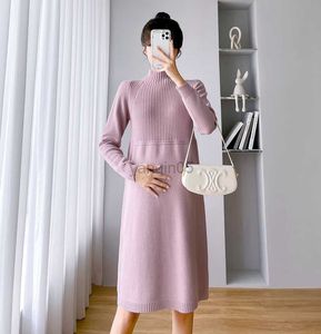 Moderskapsklänningar A132# Autumn Winter Fashion Sticked Maternity Dress Elegant A Line Slim Clothes For Pregnant Women Casual Graviditet Bottom HKD230810