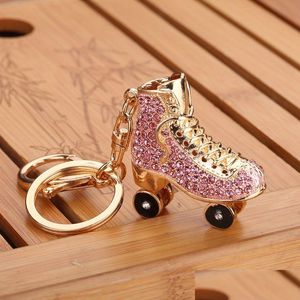 Sko delar Tillbehör Keyring Bag Charm Pendant Keys Holder Roller Skates Diamond Keychain Jewelry Key Chain Women Girl Gifts Drop Deliv