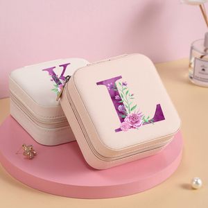 Jewelry Boxes Purple Initial Travel Portable Girl Box Perfect Wedding Bridesmaid friends Bachelorette Party Gift 230808