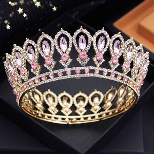 Wedding Hair Jewelry Pink Colors Royal Queen Wedding Crown for Bride Tiaras Bridal Diadem Round Princess Circle Hair Jewelry Accessories 230808