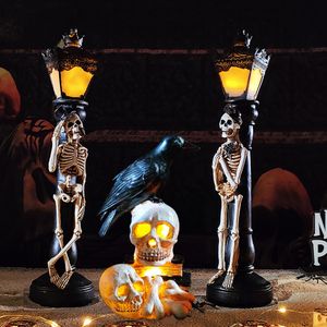 Outros artigos para festas de eventos Halloween simulado brilhante esqueleto corvo lâmpada de rua led mão fantasma vela sem chama terror adereço decoração 230808