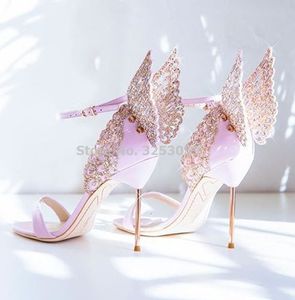 Różowy motyl Women Sandals 289 Metal Stiletto Obcowanie Metalowe wycięcia pompki Bling Crystal Celebrity Wedding Buty 23080 94 LIC