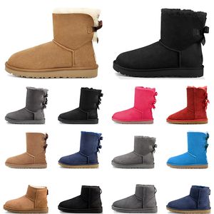 Austrália Mulheres Botas Designer Clássico Botas de Neve Chestnut Low Black 2 Bow Cinza Rosa Azul Marinho Marrom Tornozelo Curto Botas de Inverno Tamanho 36-41