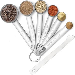 Measuring Tools Stainless Steel Spoons Cups Set Small Tablespoon 6 with Bonus Leveler Etched Markings Removable Clasp for Kitchen 230807