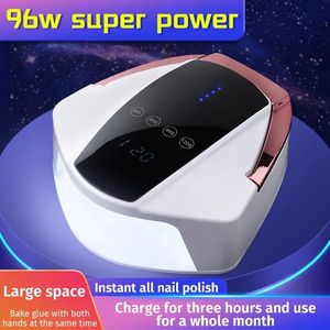 96W Portable Rechargeable UV LED Gel Nail Lamp,Cordless Nail Dryer For Gel Polish With Auto Sensor Professional Nail Art Tools(white-black)