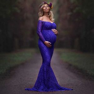 Maternity Dresses Off Shoulder Maternity Lace Photography Dresses Fitted Sheath Pregnancy Long Sleeve Dress Maxi Gown For Baby Shower Photo Shoot HKD230808