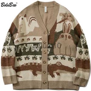 Men's Sweaters BOLUBAO Vintage Cardigan Oversized Sweater Men Pullover Hip Hop Streetwear Loose Knitwear Harajuku Cartoon Knitted Sweater Male J230808