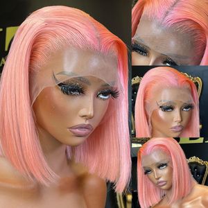 Różowa koronkowa symulacja ludzka peruka ludzka peruka Blueless Krótka peruka Bob Orange Curce koronkowa peruka z przodu syntetyka dla kobiet