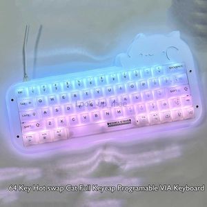 Cat Keyboard NZ64 Programmable RGB Mechanical Keyboard 64 Key Keypad Macro VIA Acrylic Full Keyboard with ice Keycap for gift HKD230808