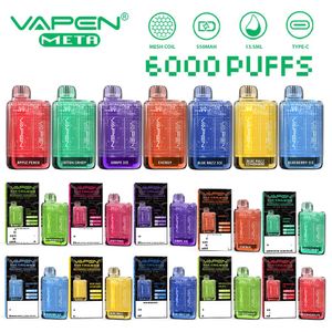 vapes puff descartável 6000 VAPEN META 6000 puffs vape descartável Cigarros eletrônicos Kits 550mAh Bateria Bobina de malha pré-preenchida Vaporiezer Vapor 0% 2% 5% Opções