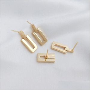 Stud Earrings 4Pcs 6.8 18Mm 14K Gold Plated For Women Rec Fashion Ear Studs Charms Jewelry Making Diy Brass Accessories Drop Dhgarden Dhvcb