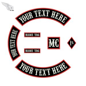 Custom Text Rocker Embroidery Patches MC Motorcycle Club Biker Rider Punk Iron on Patch Full Set 7Pcs Applique Vest Free Shipping