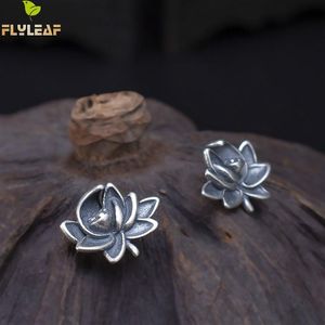 Stud Real 925 Sterling Silver Lotus Blommaörhängen smycken för kvinnor Kinesisk stil Vintage Earings Fine 230807