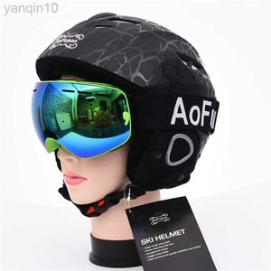 Caschi da sci Casco da sci da snowboard con maschera da sci Tuta Casco traspirante modellato integralmente Occhiali da snowboard Big Vision Sport sulla neve HKD230808