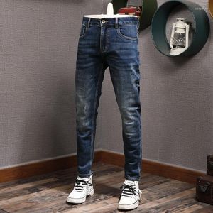 Men's Jeans Ly Fashion Vintage Men High Quality Retro Blue Elastic Slim Ripped Pocket Designer Casual Denim Pants Hombre