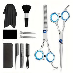 Juego de tijeras de corte de pelo, juego de tijeras de peluquería de acero inoxidable de 11 piezas, kit de tijeras de corte de pelo profesional con tijeras de corte, peine de afeitar para el cabello, plumero para el cuello