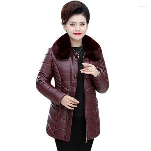 Jaqueta feminina de couro para meia-idade e idosos, moda feminina, mãe, outono, inverno, quente, pu coat.