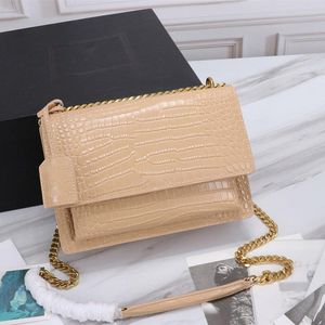 Hochwertige SUNSET Handtasche Designer Mini Tote Bag Damen Klappe Clutch Griff Krokodil Alligator Muster Gold Silber Kette Leder Mode Schulter Umhängetasche