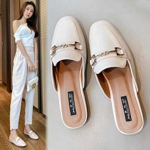 Sandals Toe-covered Half-slipper Women's Summer Fashion Wear Flat-bottomed Heel-less Online Celebrity Sandals Ladies Flip Flops 230417