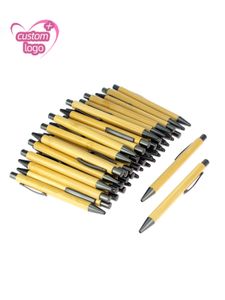 Bollpoint pennor Lot 50st Bamboo Ball Pen Custom Gift Promotion Giveaway Smooth Writing Eco Nature Recycle Premium Pens 230807