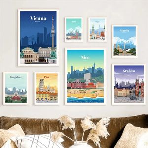 Dubai Vienna Edinburgh Travel Landscape Canvas Painting Wall Art Night View Posters and Prints Living Room Bedroom Home Decor Picture No Frame Wo6