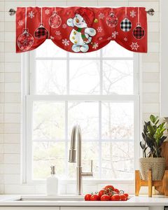 Curtain Christmas Snowman Snowflake Lights Window Living Room Kitchen Cabinet Tie-up Valance Rod Pocket