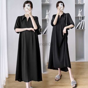 Sukienki macierzyńskie 812# 2023 Letnia koreańska moda mody Długość bluzki Elegancka Linia luźne ubrania dla kobiet w ciąży ciąża HKD230808