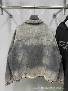 Herrjackor designer mode märke b hem baksida engelska heta diamant tvättvatten bränd av axel lös passform unisex denim coat snu9