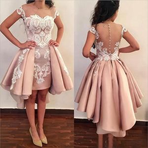 Scoop Champagne Pink Homecoming Tail Party Dress koronkowe aplikacje High Low Prom Vestidos de Fiesta Formalne specjalne suknie OCN Plus