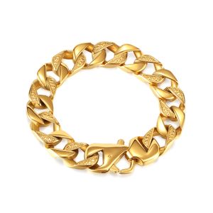 Gold-Plated Stainless Steel Bracelet Cuban Chain Link Jewelry For Mens Women 12.5mm Wide 8inch Lenght 60weight