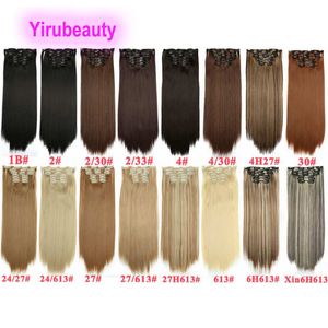 Synthetic Hair Extensions Clip In Hair 24inch 1B 2/30# 613# 27# Color Brazilian Clips On 6 pieces/set 140g