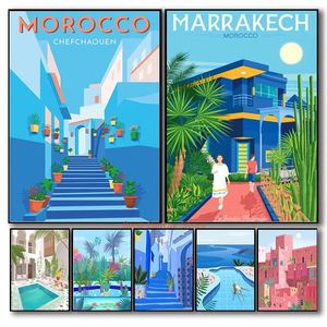 Marocko Marrakech Travel Street Canvas Måla konstverk Tropiska stilar och skriv ut väggkonst Moderna bilder för vardagsrum heminredning ingen ram wo6