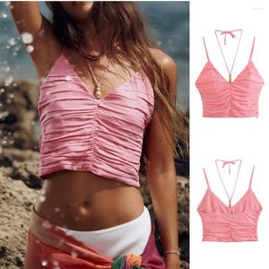 Women's Tanks UNIZERA 2023 Summerklänning rosa mångsidig kamisollinne blandning veckade toppkvinnor 8041709