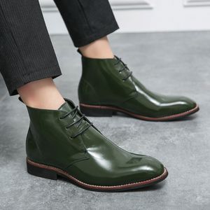 Green High-top Mens Classic Dress Shoes Size 38-48 Ponited Formal Shoes Men Lace-up Leather Boots for Men zapatos hombre vestir