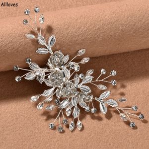 Alloy Silver Crystals Decor Bridal Hair Clips Headpieces Fashion Flower Shaped Women Headwear Hair Accessories for Wedding Party Engagement CL2684