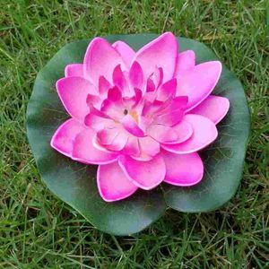 Dekorativa blommor konstgjorda lotus simulering flytande plastvatten liljor falska lily blad simulerad gård dekor hem trädgård vit