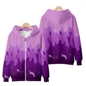 Moletom com capuz masculino feminino moletom aphmau jaquetas zíper chama roxo e vermelho impressão 3d legal casaco streetwear menino meninas crianças roupas