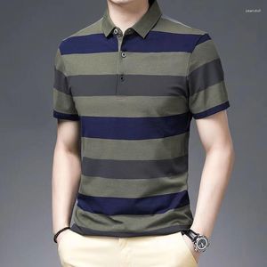 Erkek Polos Koreon Moda Erkekler Çizgili Polo Gömlek Yaz Kısa Kol Sokak Giyim Temel Erkek Giysileri Tee Business Casual Gevşek Üstler