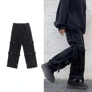 Jeans da uomo Hip Hop Uomo Fashion Pocket Blu/Nero Baggy Mens Streetwear Pantaloni larghi in denim cargo dritti
