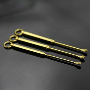 Neueste Schlüsselanhänger Gold Messing Dab Dabber Earpick Rauchen Schnupftabak Snorter Sniffer Pulver Löffel Schaufel Schaufel Rohr Stroh Zubehör 50 teile/los